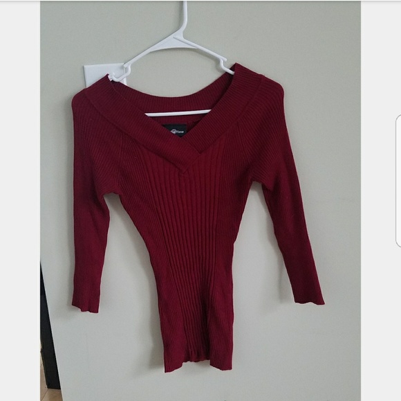 It's Our Time Sweaters - Deep Red Shallow V Neck Sweater